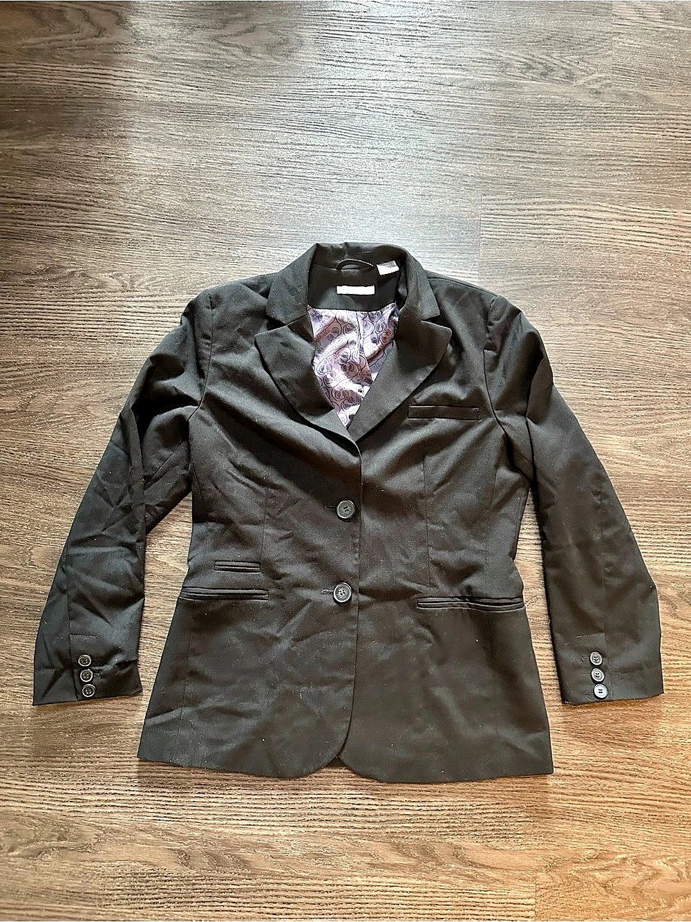Classic Black Women's Blazer Jacket - Tailored Two-Button Purple Lined Sz 8